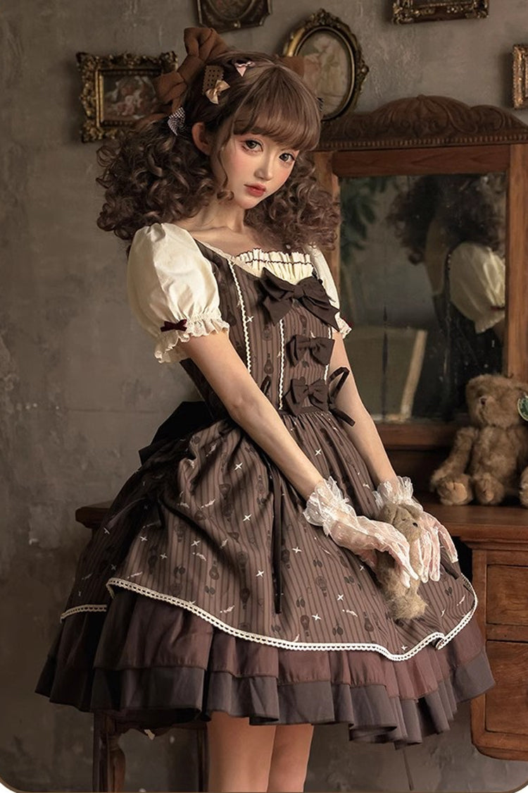 Brown Moro Coco [Hot Air Balloon] Print Ruffle Bowknot Sweet Elegant Princess Lolita Dress - Product - 10