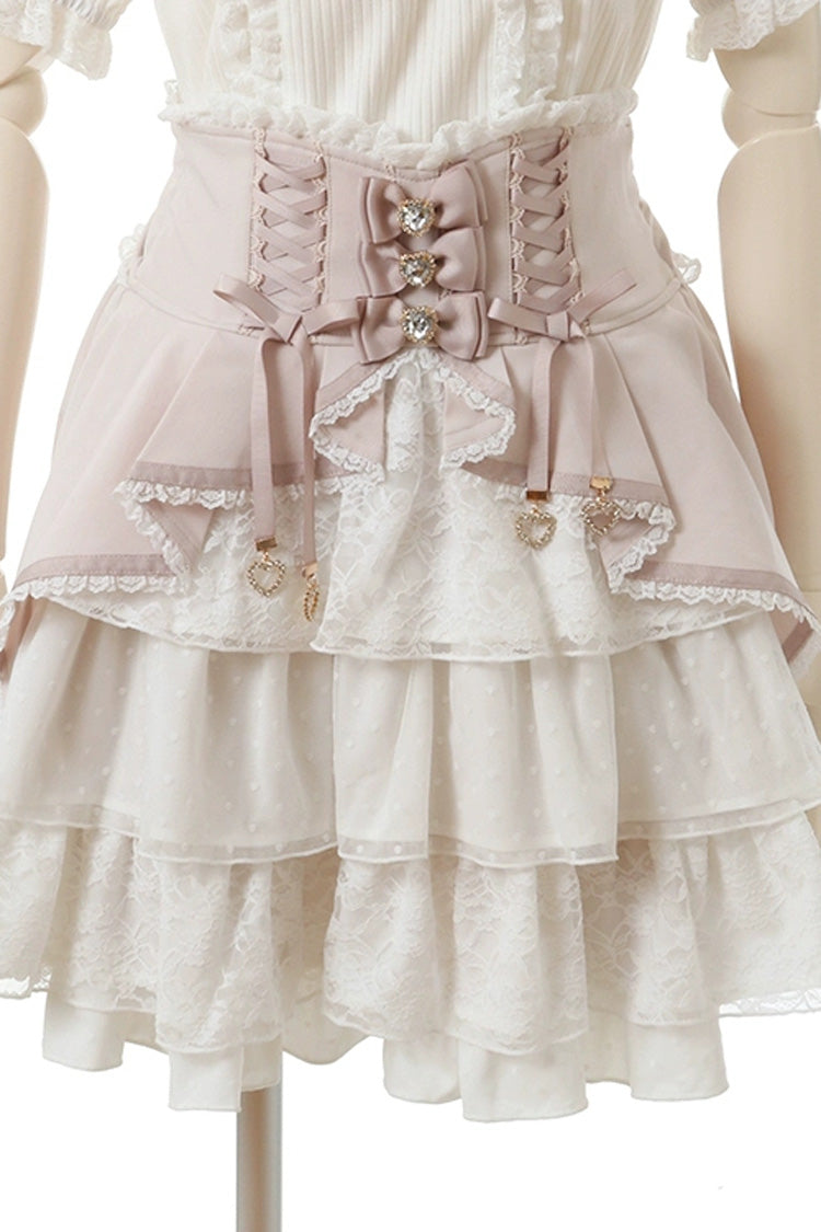 Pink Japanese High Waisted Multi-Layered Lace Sweet Jirai Kei Skirt - Pink - 1