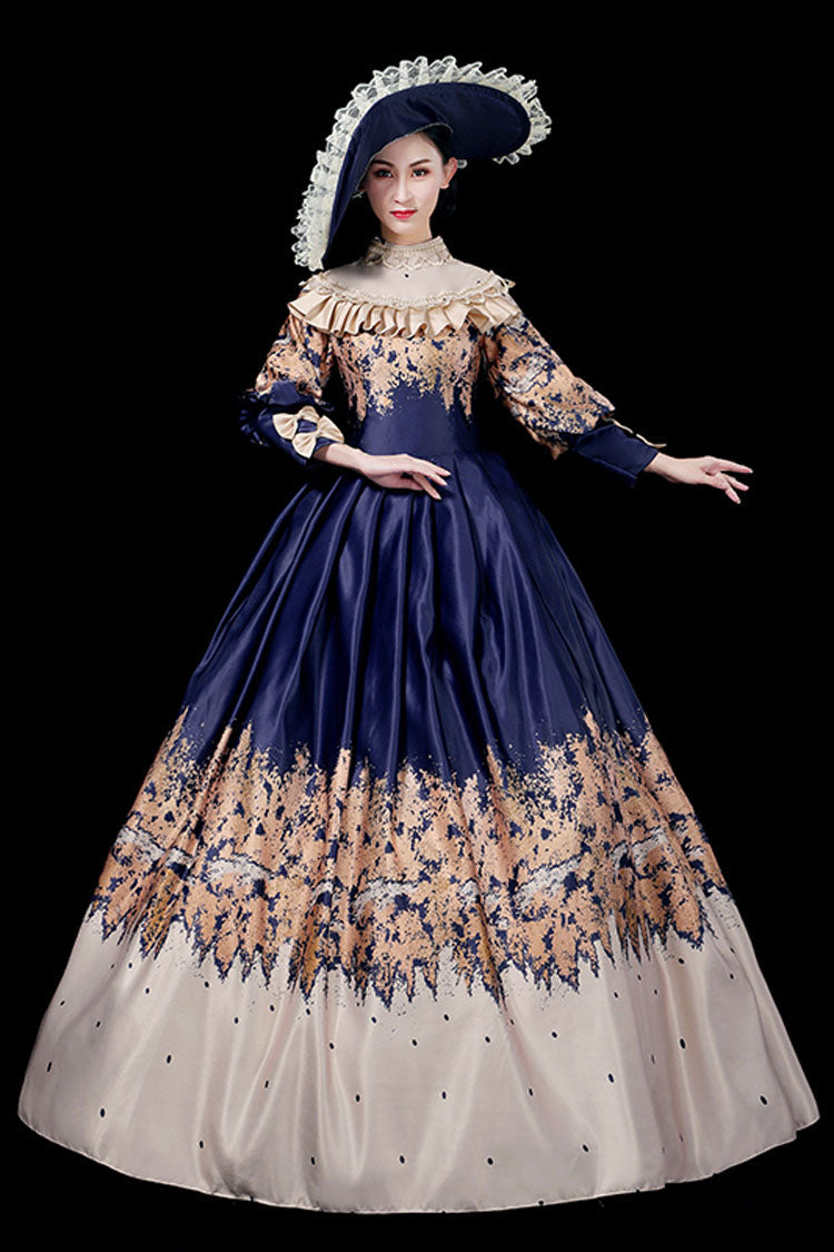 Blue Court Style High Waisted Half Sleeves Victorian Lolita Prom Dress - Product - 2