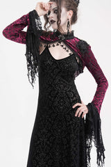 Black/Purple Stand Collar Long Sleeves Lace Tassels Women's Gothic Cape - Black/Purple - 1