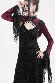 Black/Purple Stand Collar Long Sleeves Lace Tassels Women's Gothic Cape - Black/Purple - 1