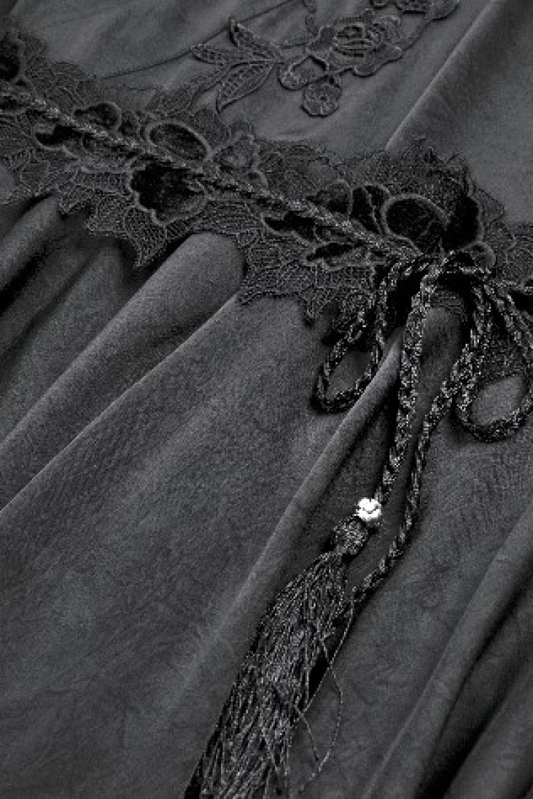 Black V Collar Long Trumpet Sleeves Lace Sheer Women's Gothic Kimono High Low Long Dress - Product - 14