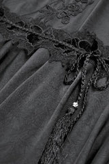 Black V Collar Long Trumpet Sleeves Lace Sheer Women's Gothic Kimono High Low Long Dress - Product - 14