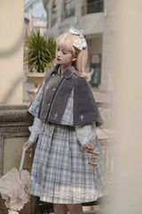 Grey Royal Detective Stripe Print Long Sleeves Classic Lolita OP Dress - Product - 3
