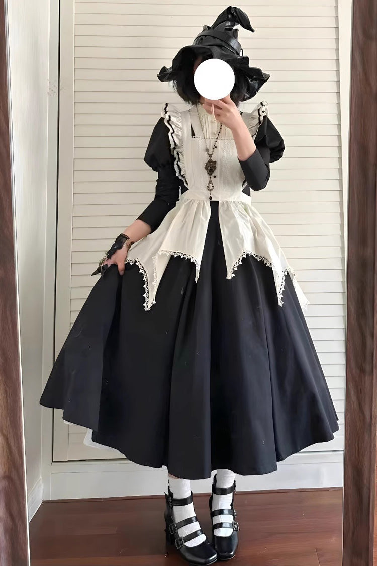 Black/White Nun Style Maid Long Puff Sleeves Slim Gothic Lolita Dress - Black/White - 1