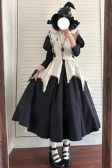 Black/White Nun Style Maid Long Puff Sleeves Slim Gothic Lolita Dress - Black/White - 1