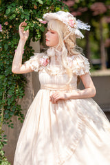 Apricot [Moon goddess *Mediana*] Polka Dot Print Ruffle Bowknot Asymmetric Sweet Elegant Lolita Dress - Product - 6