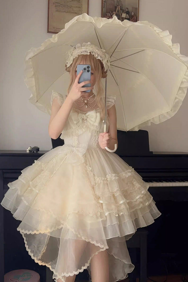 Apricot Solid Color Multi-layer Ruffle Hanayome Sweet Lolita Jsk Dress - Product - 2