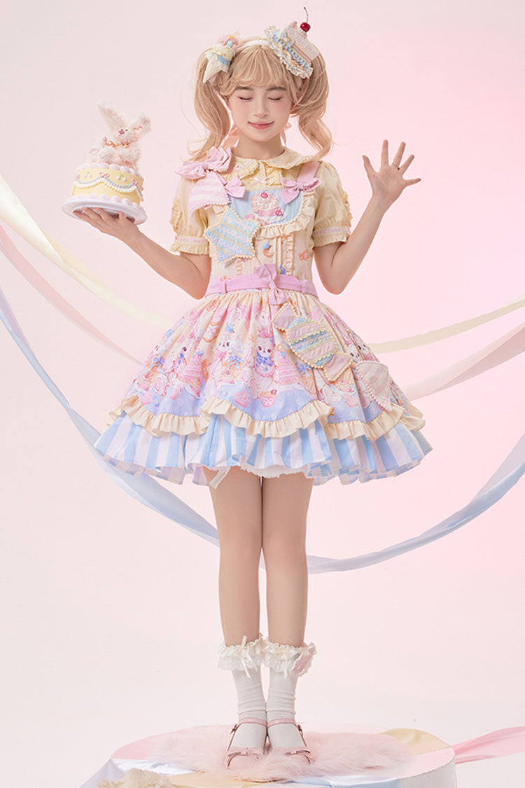 Multi-Color Multi-layer Party Bunny Cat Print Bowknot Sweet Lolita Jsk Dress - Product - 5