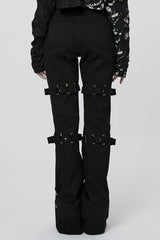 Black Metal Buckles Straps Women's Steampunk Flared Pants - Product - 3