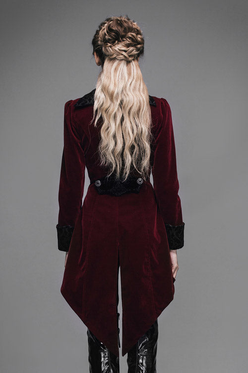 Red Embroidered High Collar Party Womens Gothic Coat - Product - 4