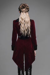 Red Embroidered High Collar Party Womens Gothic Coat - Product - 4