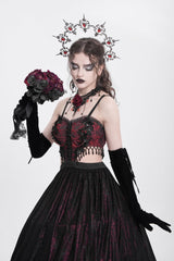 Red Jacquard Floral Embroidery Lace Ripped Women's Gothic Party Slip Dress - Product - 12