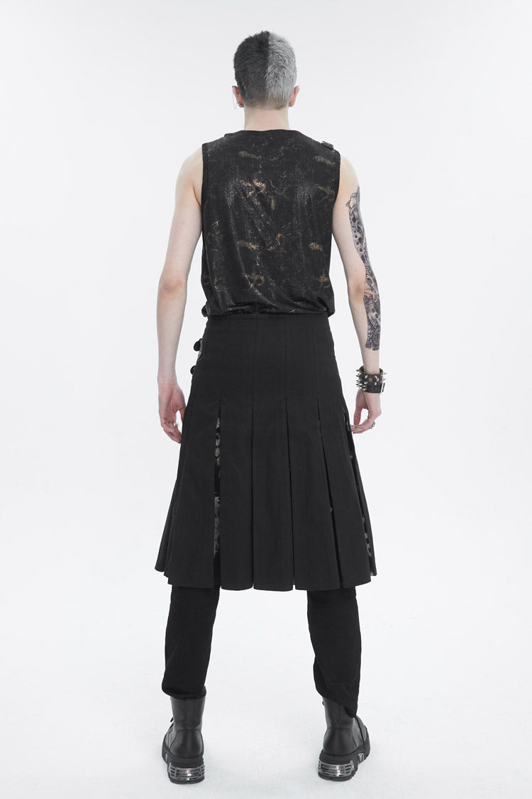 Black Personalized Print Big Pocket Buckle Men's Punk Tank Top - Product - 5