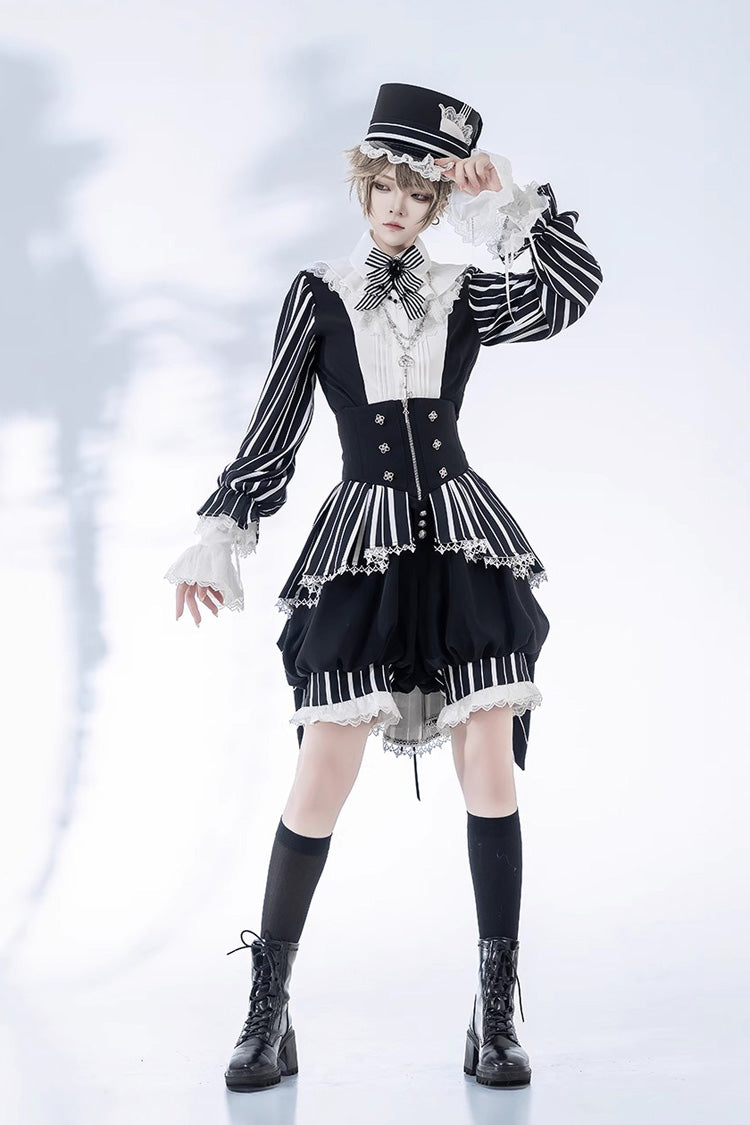 Black/White Wonderful Trick Stripe Print Lace Ouji Fashion Elegant Lolita Shorts - Product - 7