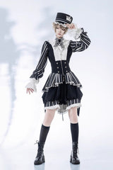 Black/White Wonderful Trick Stripe Print Lace Ouji Fashion Elegant Lolita Shorts - Product - 7