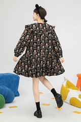 Black Doll Collar Bear Print Puff Sleeves Ruffled Sweet Lolita OP Dress - Product - 6