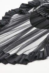 Black Eyelet Straps Women's High-Low Multi-Layered Ruffled Sheer Mesh Punk Skirt - Product - 15