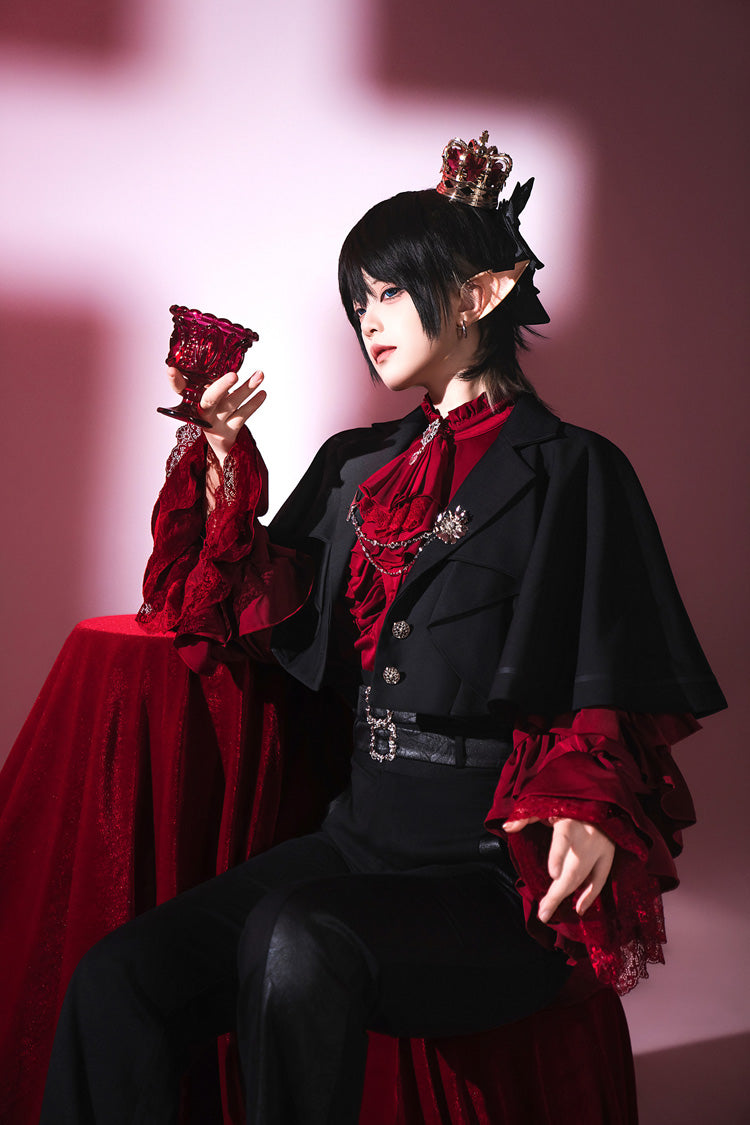 Black [Day and Night Song] Long Sleeves Ruffle Ouji Gothic Lolita Skirt Blouse - Product - 8