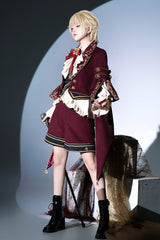 Red [Royal Heir] Embroidery Classic Military Gorgeous Handsome Ouji Lolita Coat Blouse Shorts Set - Product - 5