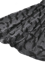 Black Square Collar Long Trumpet Sleeves Bat Printed Lace Irregular Hem Women's Gothic Dress - Product - 14