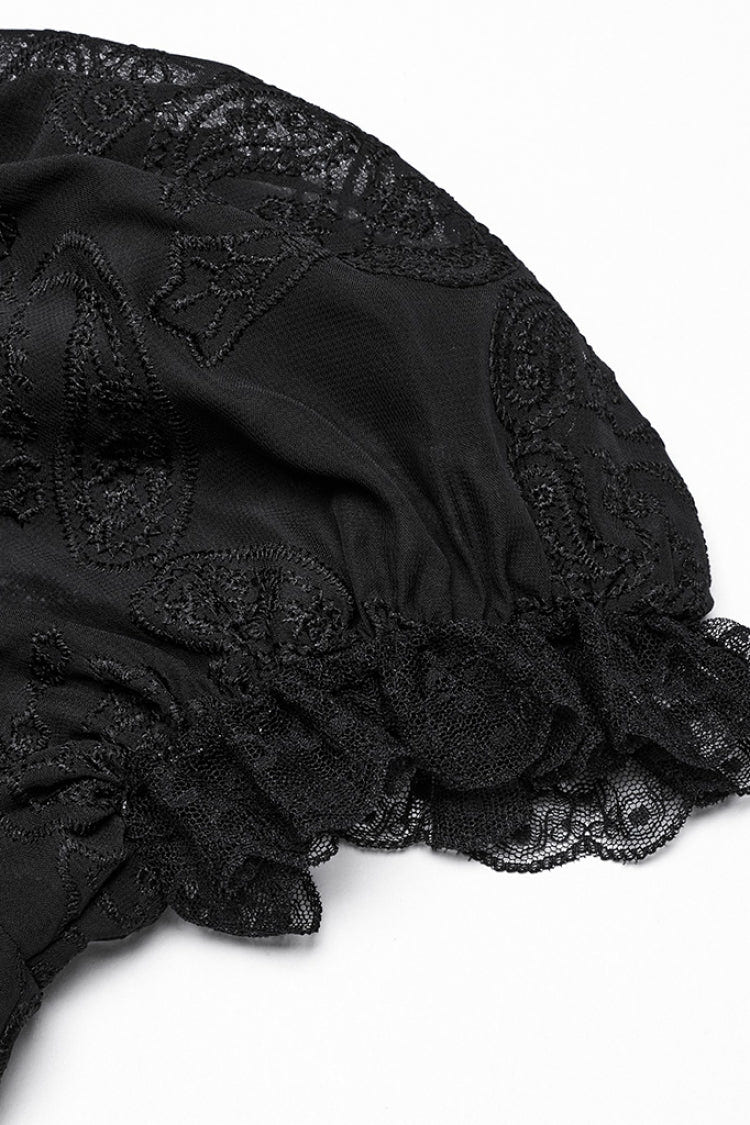 Black Stand Collar Long Puff Sleeves Jacquard Lace Women's Gothic Blouse - Product - 8