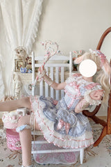 Blue Triple-Layered Ruffled Bow Lace-Up Slim Ballet Sweet Lolita Dress - Product - 5