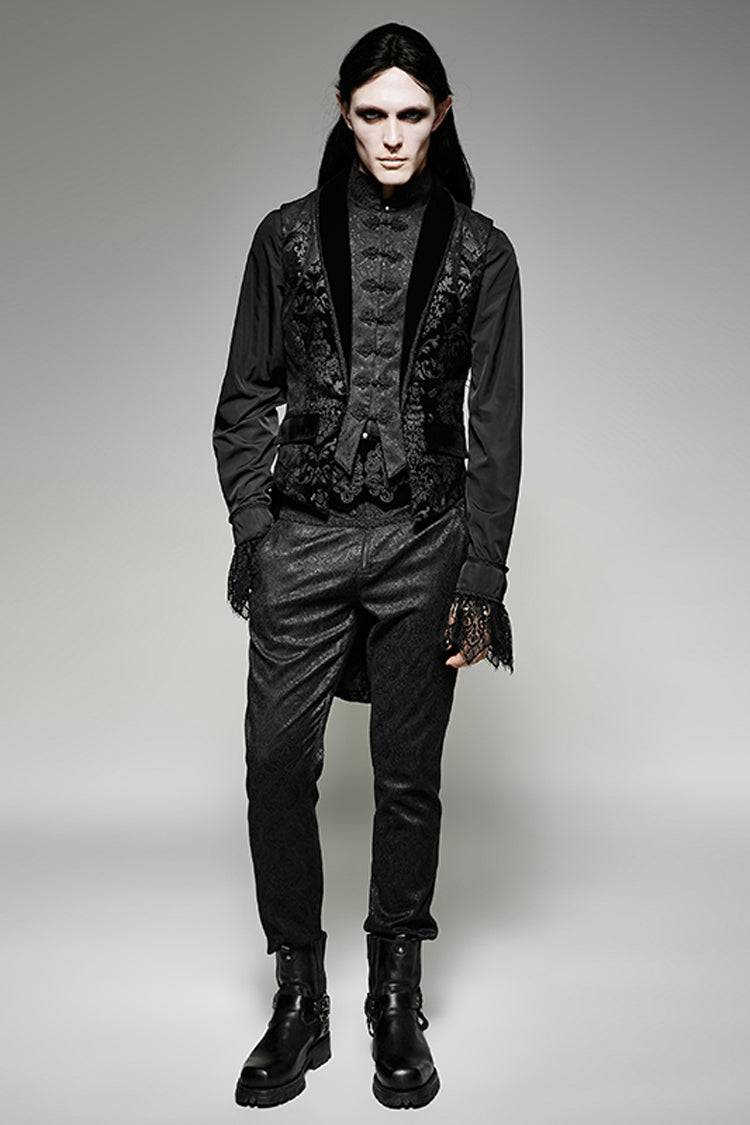 Black Victorian Swallow Tail Sleeveless Print Mens Gothic Vest - Product - 4