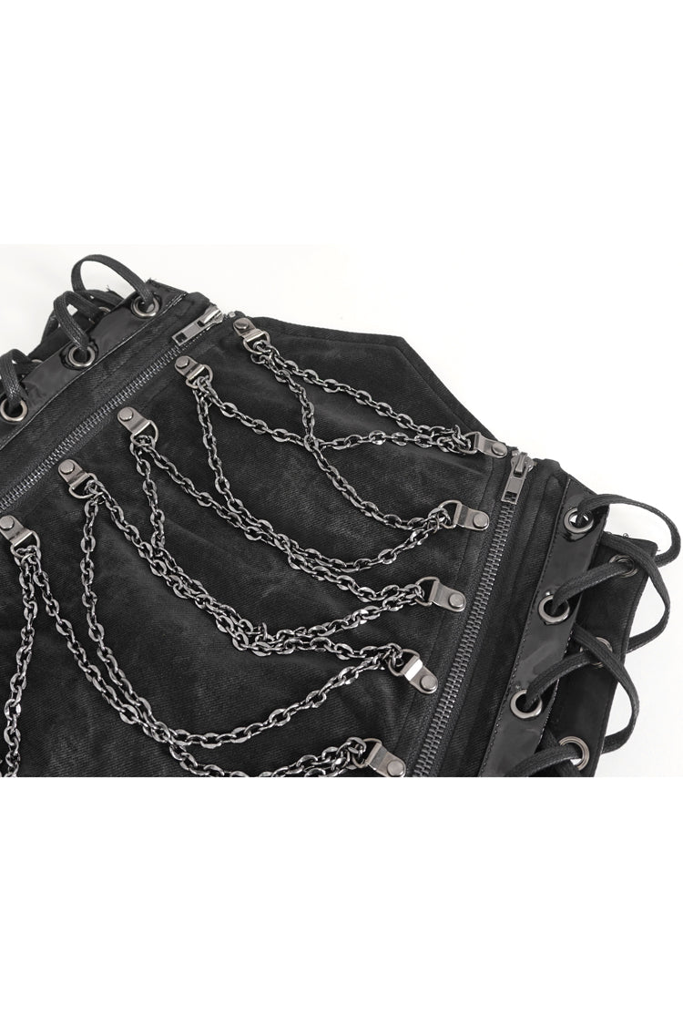 Black High Waisted Side Slit Slim Women's Steampunk Skirt - Product - 13