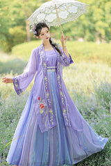 Purple Chinese Style Song Dynasty Exquisite Embroidery Three Piece Sweet Hanfu Dress - Product - 3