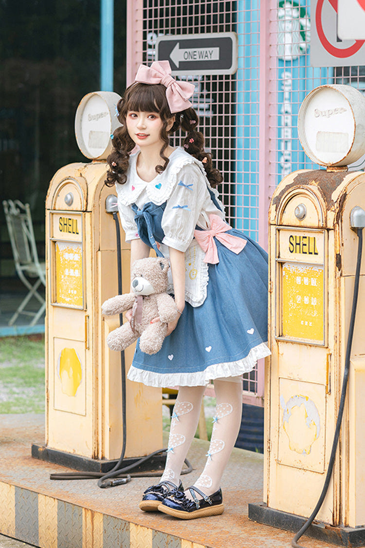 Blue [Cowboys Are Busy] Ruffle Bowknot Sweet Lolita Strap Dress - Product - 7