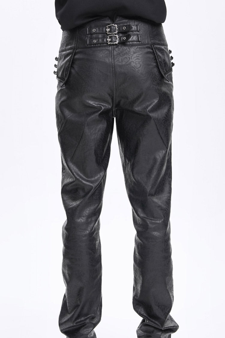 Black High Waisted Faux Leather  Men's Gothic Pants - Product - 3