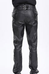 Black High Waisted Faux Leather  Men's Gothic Pants - Product - 3