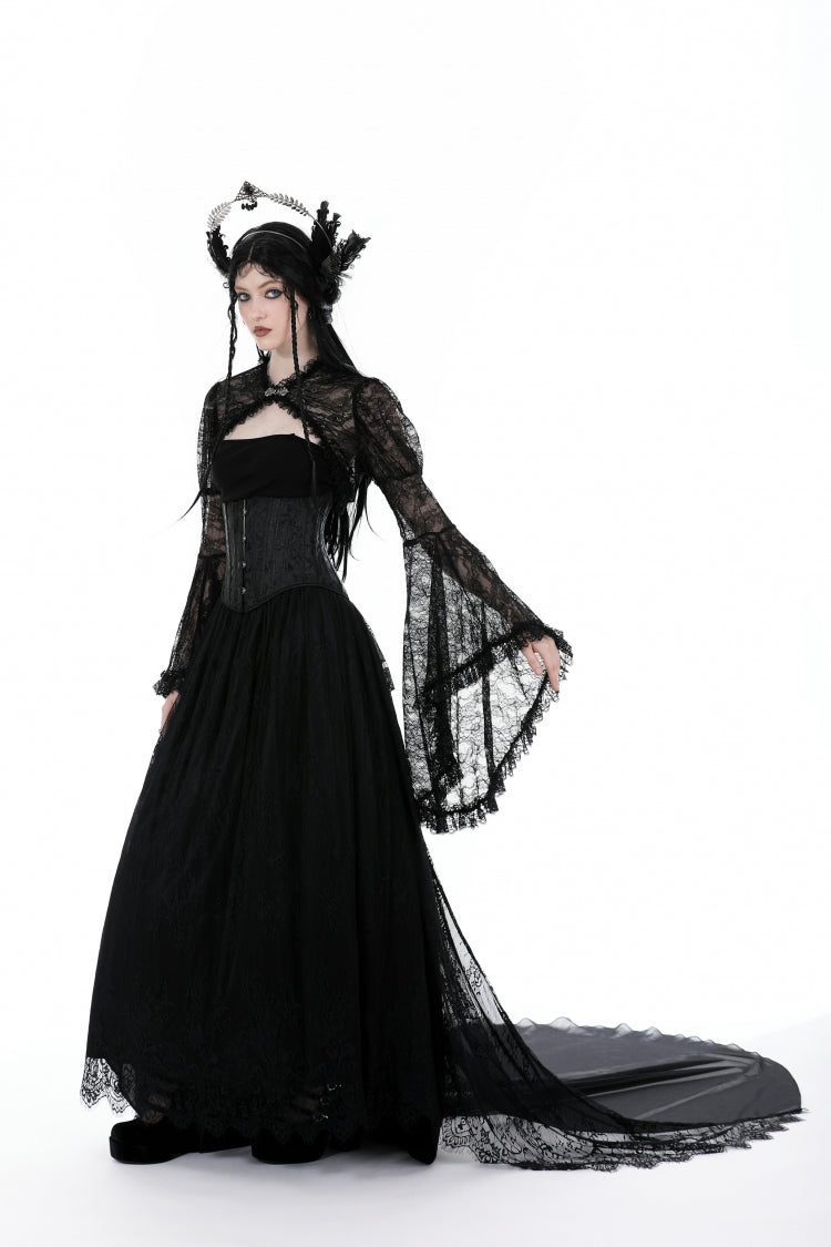 Black Long Flared Sleeves Ruffled Lace Women's Gothic Cape - Product - 6