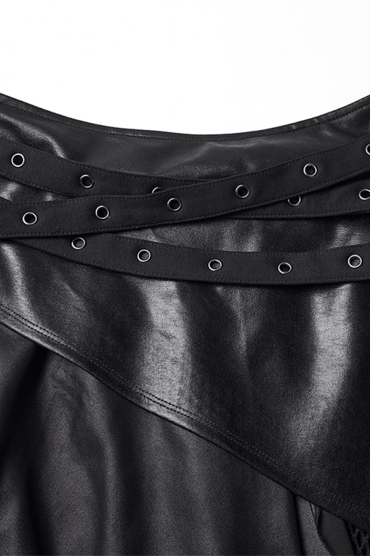 Black Double-Layered Irregular Eyelet Women's Punk rregular Wasteland Skirt - Product - 3
