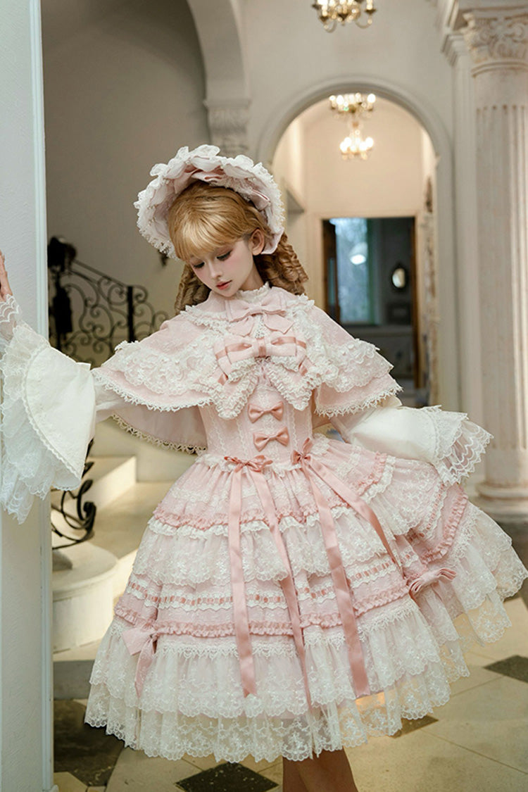 Pink [Reinas] Sleeveless Ruffle Bowknot Lace Sweet Lolita Jsk Dress - Product - 7