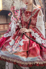 Chinese Style Hime Sleeves Ruffled Classic Lolita Op Dress - red - 1