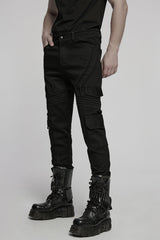 Black Multi-pocket Pleated Men's Punk Denim Pants - Product - 2