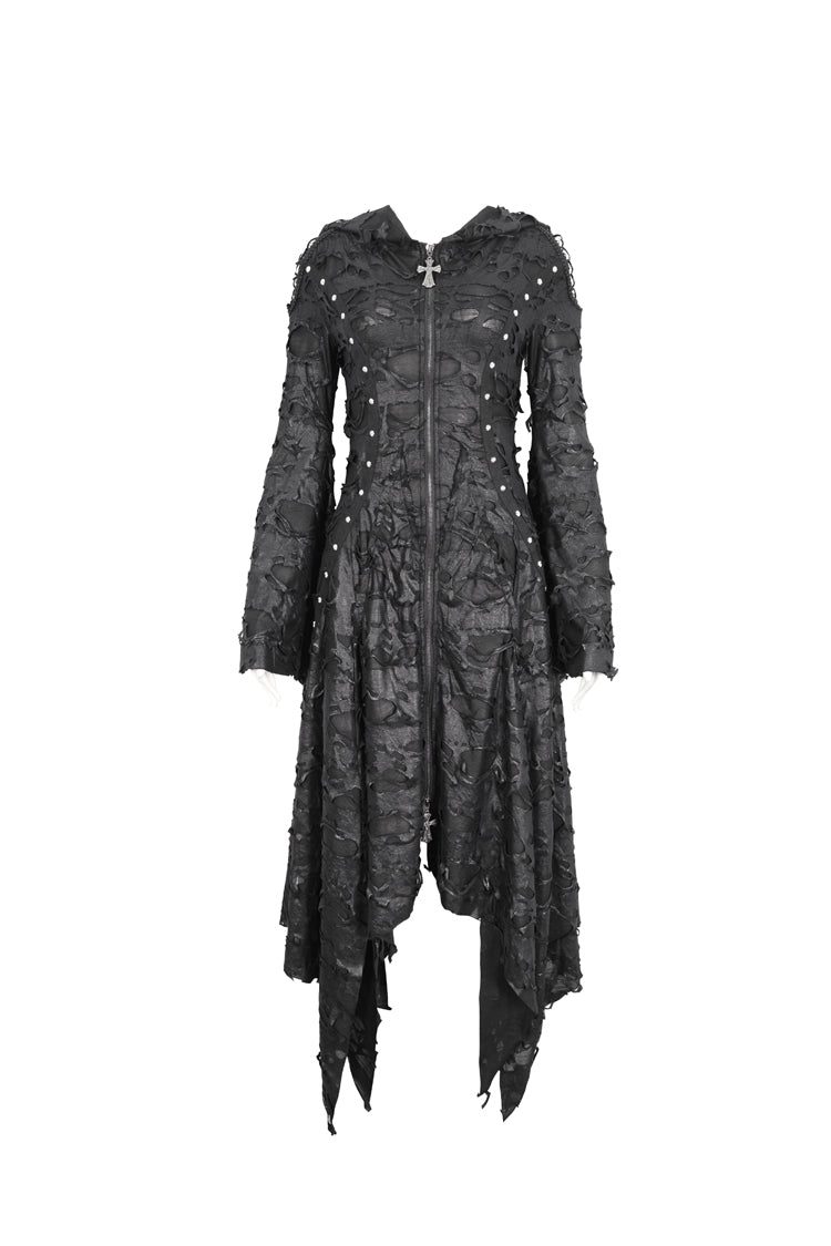 Black Long Trumpet Sleeves Irregular Hooded Womens Gothic Dress - Product - 9
