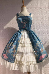 Peacock Cross Print Ruffle Cardigan Bowknot Sweet Lolita Jsk Dress 4 Colors - Product - 6