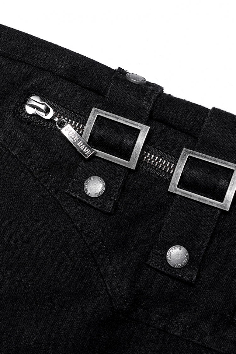 Black Multi-Pocket Buckle Women's Punk Jeans Pants - Product - 5