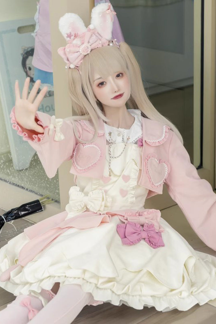 Pink/White [Milk Fufu] Sleeveless Ruffle Bowknot Sweet Lolita Jsk Dress - Product - 2