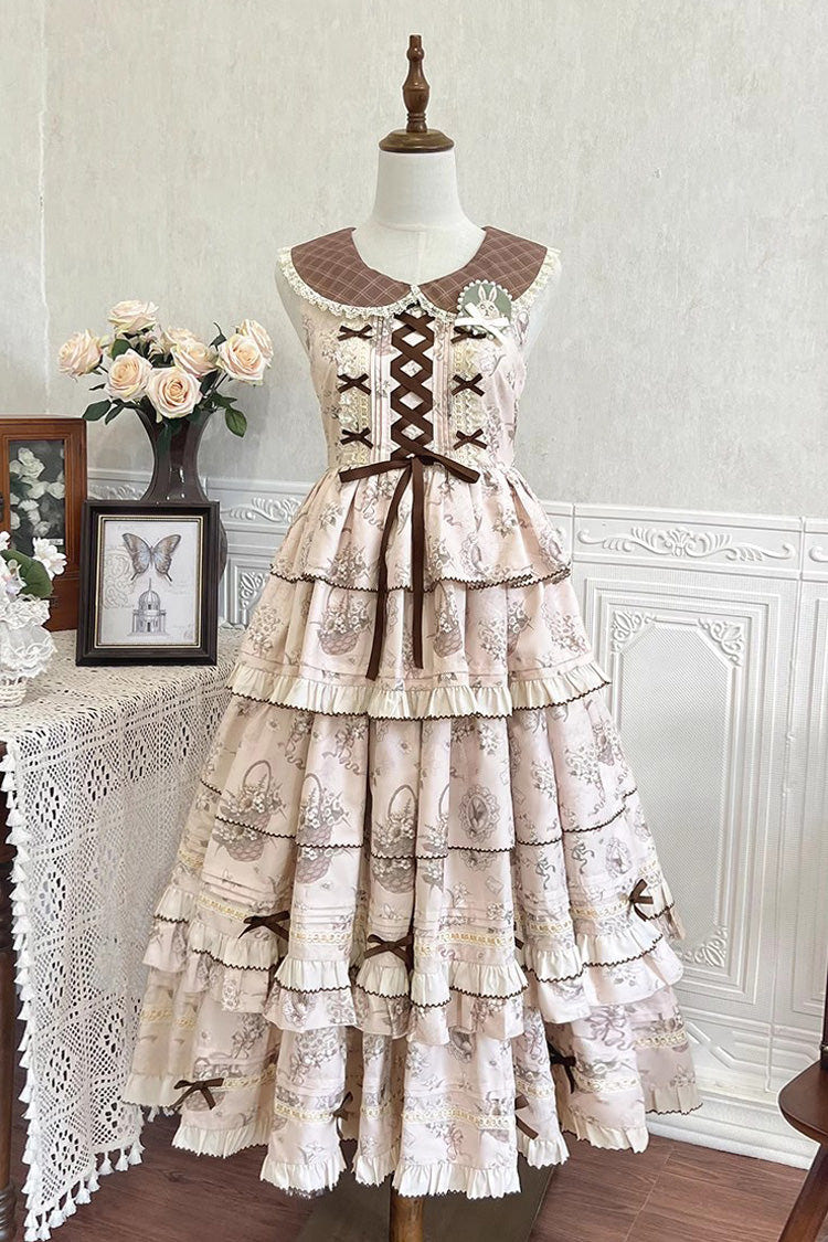 Multi-Color Evening Time Multi-Layered Print Ruffle Bowknot Lace-Up Sweet Elegant Lolita Dress - Multi-Color - 1