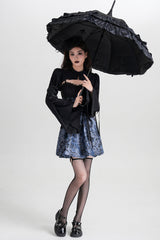 Blue Sleeveless Jacquard Printed Spliced Lace-Up Gothic Vintage Lolita Jsk Dress - Product - 6