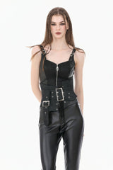 Washed Black Lace-Up Buckled Eyelet Women's Punk Asymmetric Corset Waist Belt - Washed-Black - 1