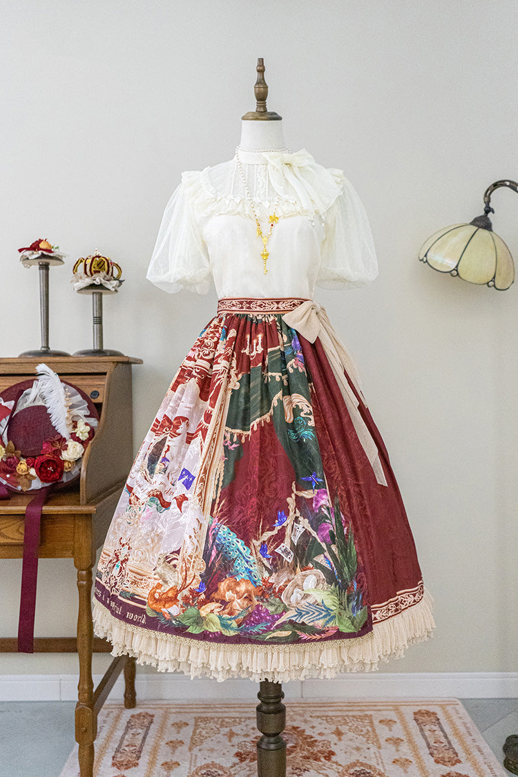 Red [Kaleidoscope of Dreams] Oil Print Side Cardigan Sweet Vintage Gorgeous Lolita Skirt - Product - 3