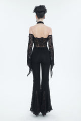 Black Pentagram Flocking Rope Rose Button Off-Shoulder Long Sleeve Women's Gothic T-Shirt - Product - 6