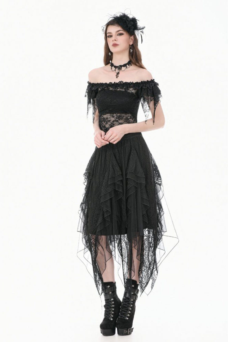 Black Off Shoulder Floral Sheer Lace Women's Gothic Top - Product - 14