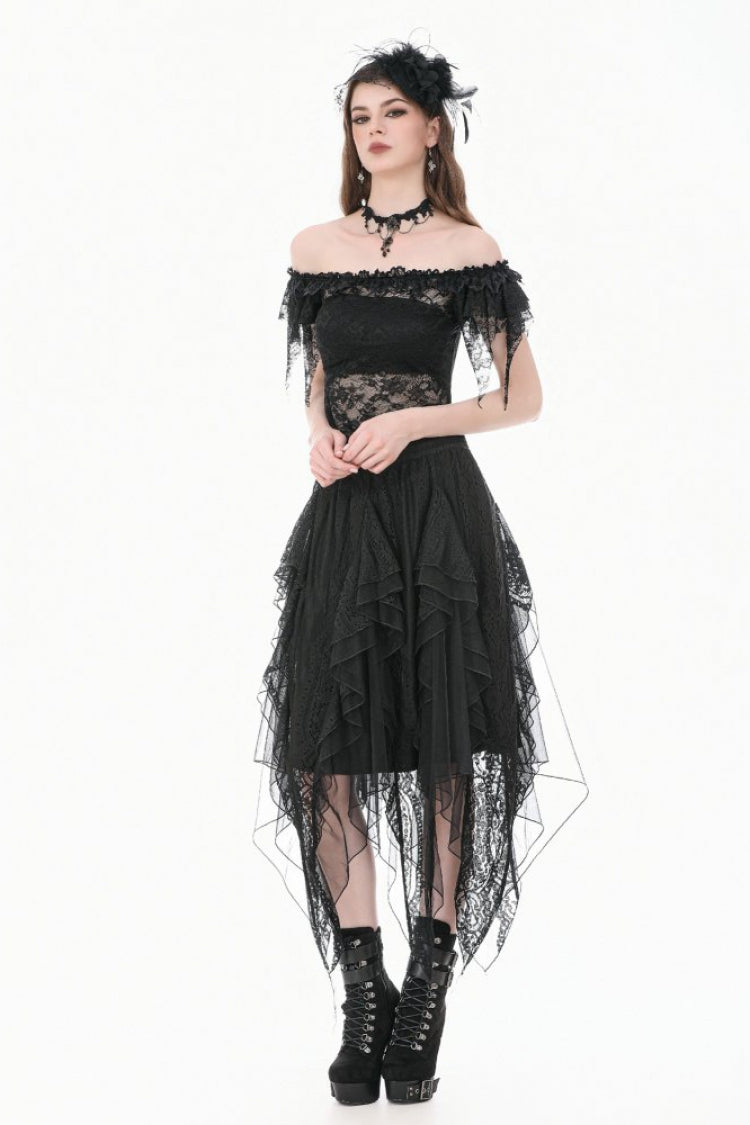 Black Off Shoulder Floral Sheer Lace Women's Gothic Top - Product - 14