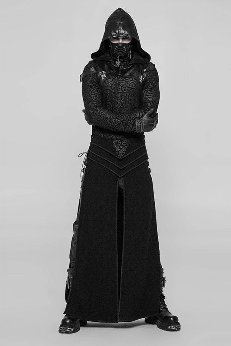 Black Jacquard Embroidery Metal Buckle Men's Steampunk Vintage Skirt - Product - 4